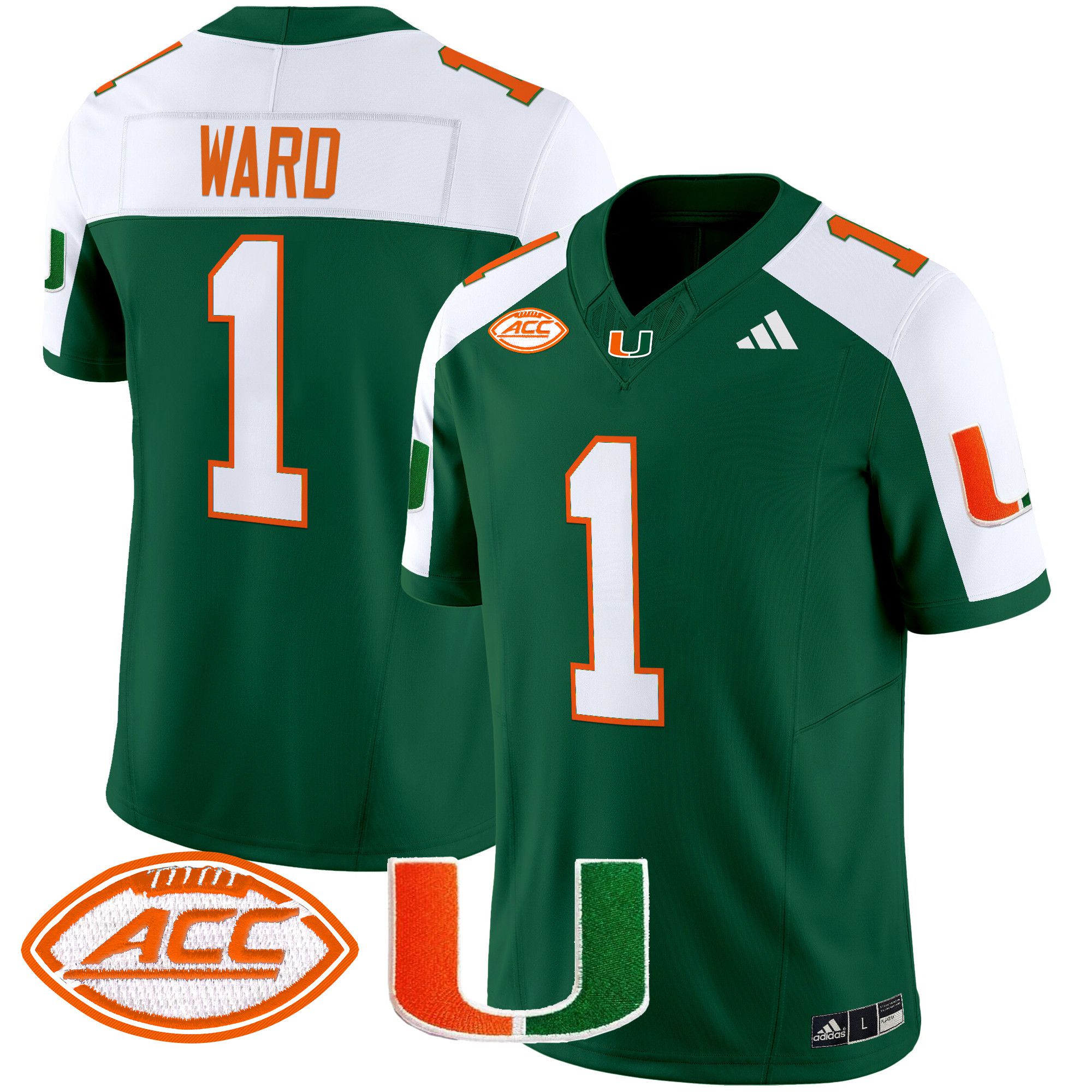 Men Miami Hurricanes #1 Ward Green 2024 Vapor Limited NCAA Jersey->ncaa teams->NCAA Jersey